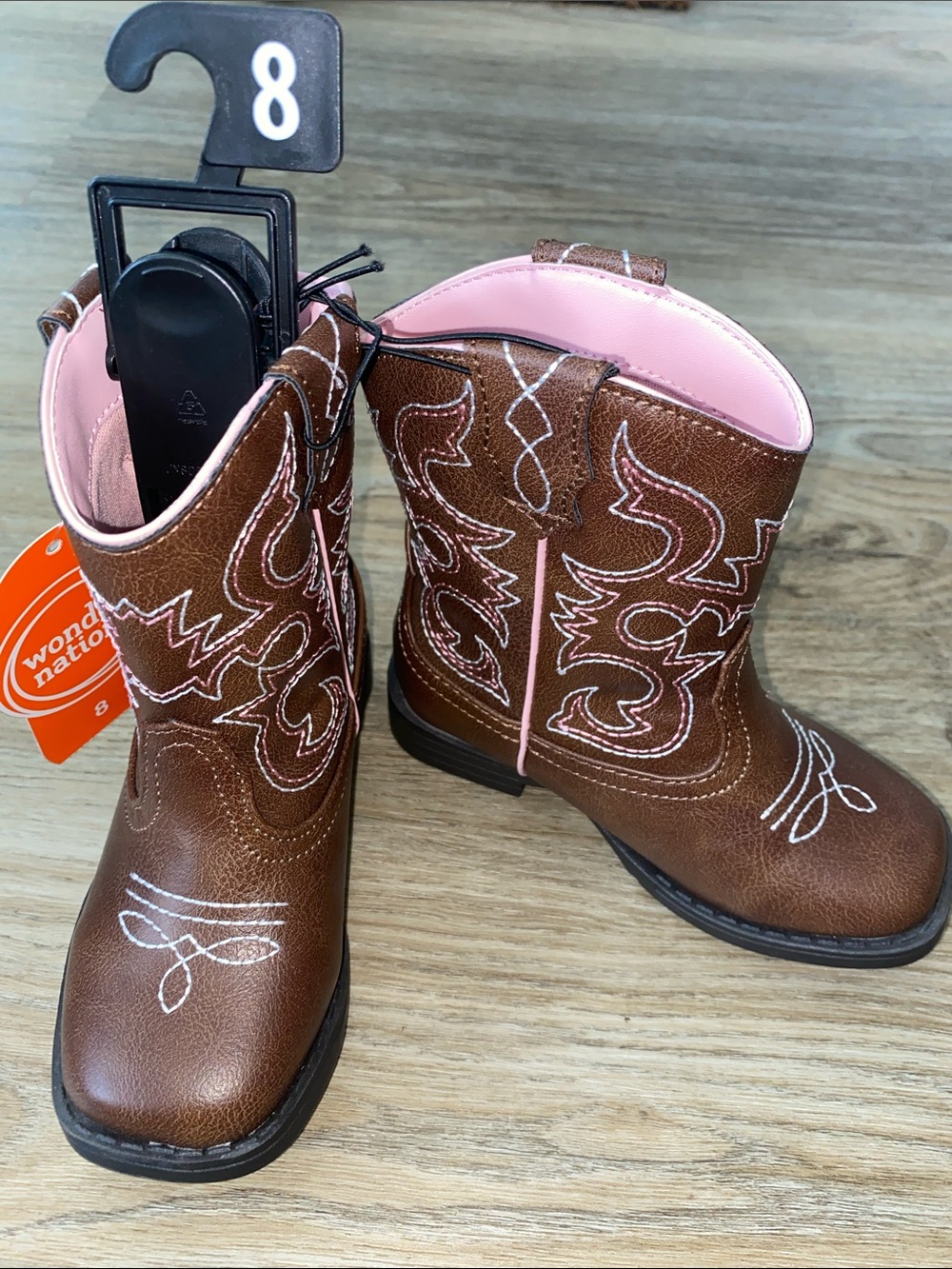 wonder nation Brown & Pink Girls' Western Pull-On Boots